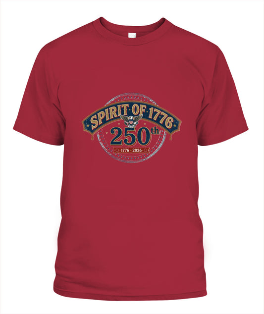 Spirit of 1776 250th Anniversary T-Shirt – Red Patriotic Eagle Circle Tee | 1776–2026